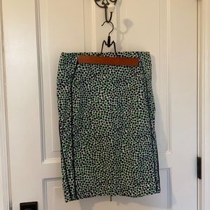 Green and blue polka dot knee length skirt